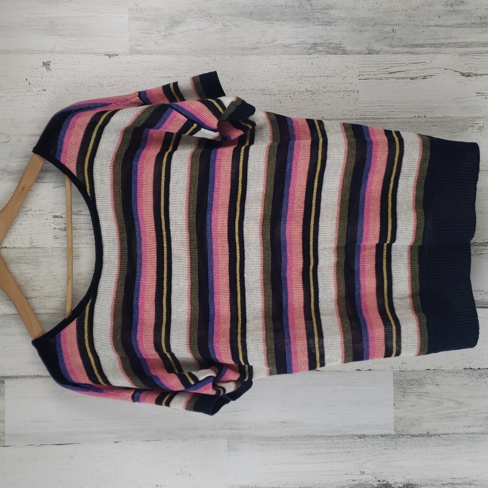Talbots woman 100% linen blue pink cream striped sweater vback Size X (12W)